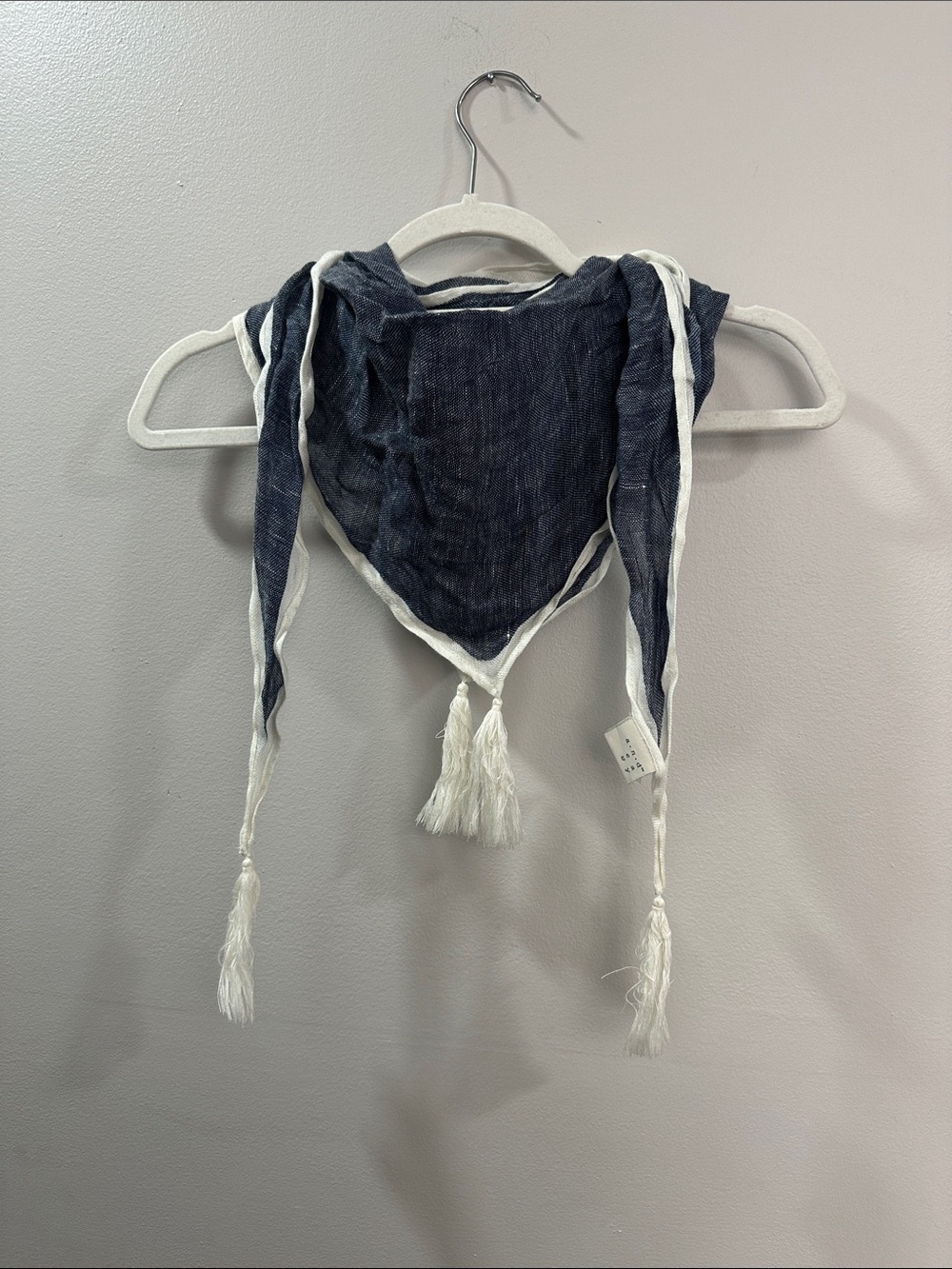 Navy and White Tassel Triangle Scarf